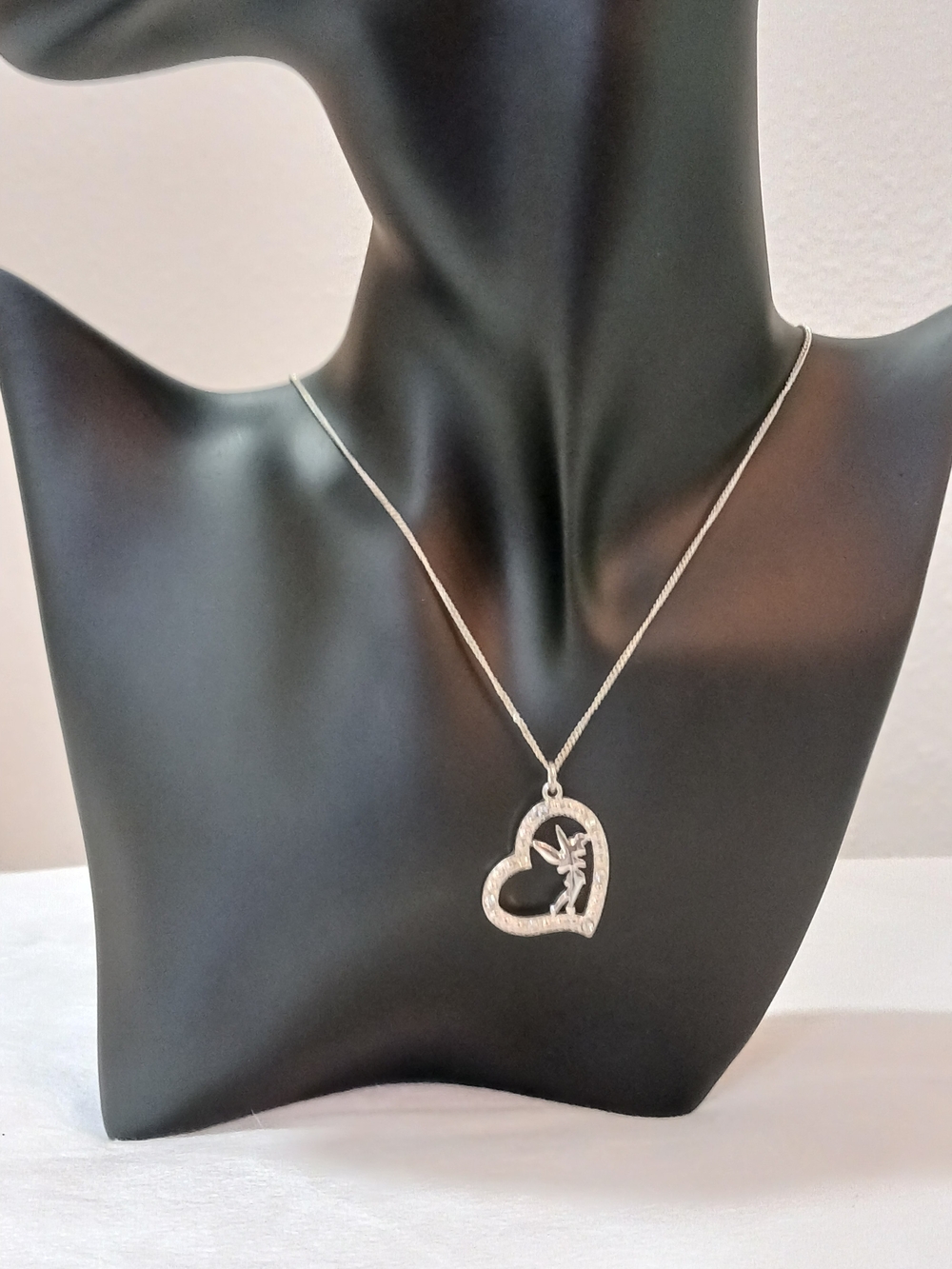 Disney Silver Heart Pendant Necklace with Tinker Bell Accent